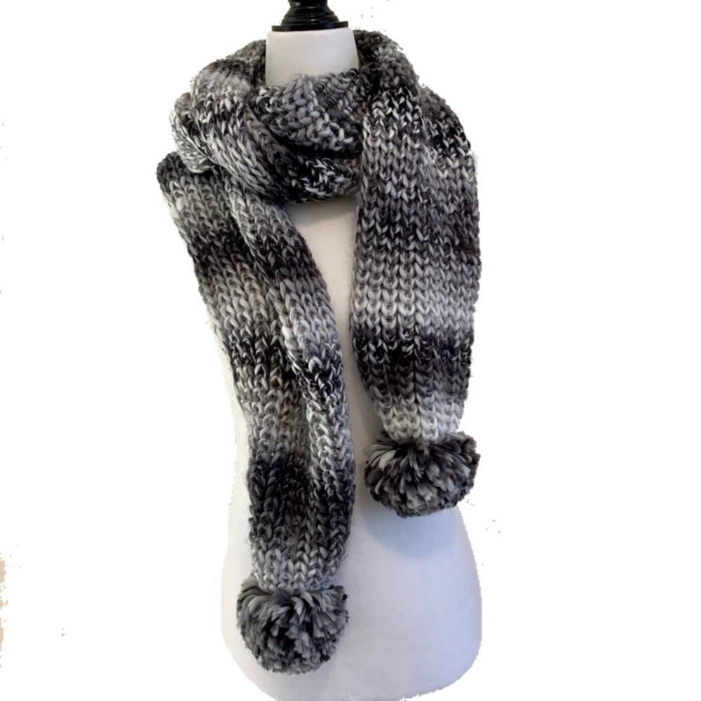 Long Knit Scarf with Poms